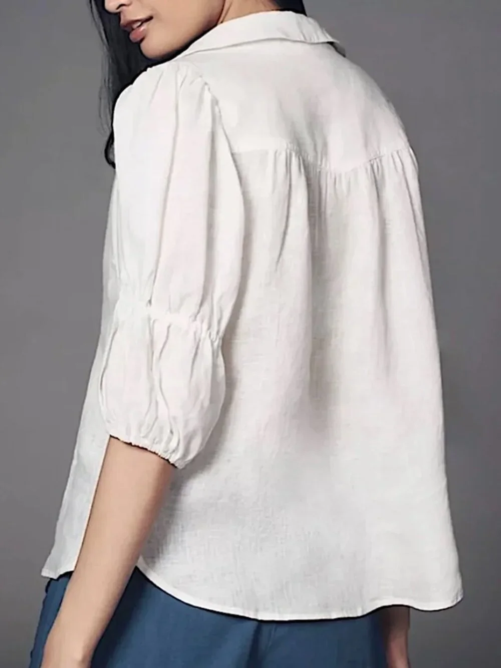 ANTHROPOLOGIE Pilcro Tallulah Double Puff Sleeve Linen Blouse XS White